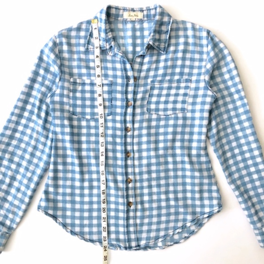 Love Notes Blue Button Down Plaid Checkered Top - image 6